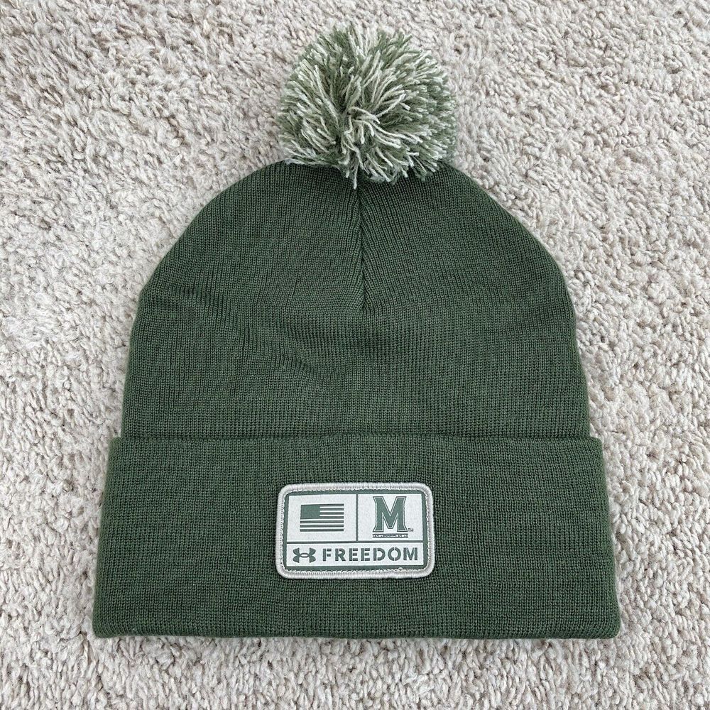 Maryland Terrapins Beanie Under Armour Freedom Flag Green Cuffed Pom Knit Hat - Picture 2 of 4